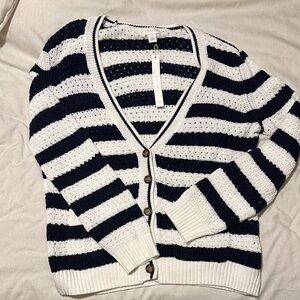 Caslon Navy and White Striped Cardigan